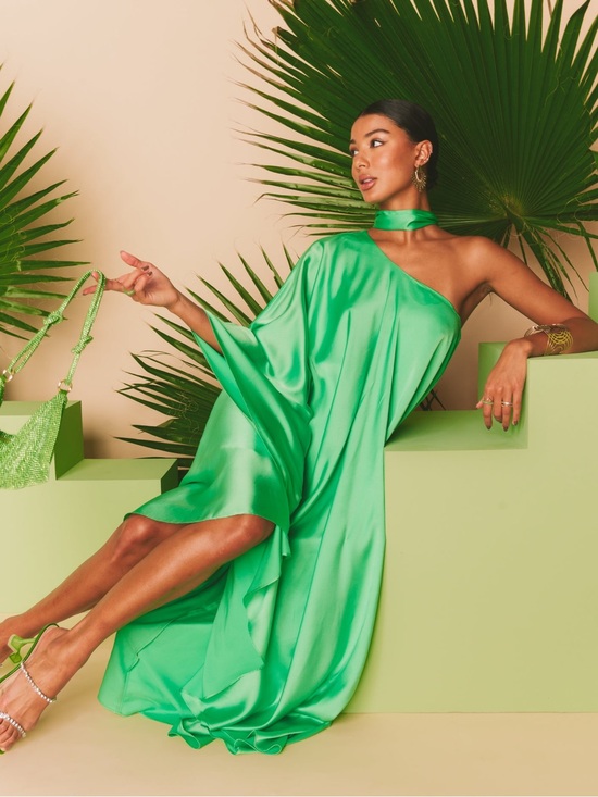 Show Me Your MuMu Dresses & Skirts - NWT Show Me Your Mumu Rhea One Shoulder Dress in Luxe Kiwi Satin size XS